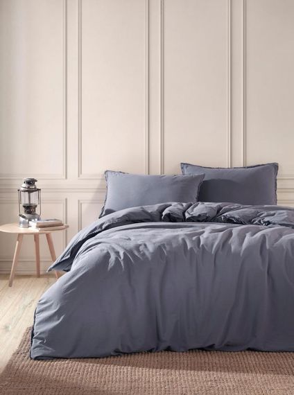 Постільна білизна Limasso Stonewashed Ranforse Placid 160 х 220 см Natural Grey  (простирадло на резинці)