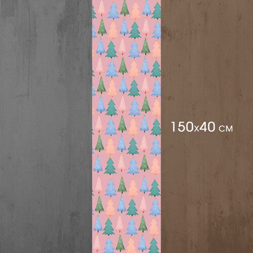 Доріжка на стіл Ялинки на рожевий фон 150x40 см (DR__23NG011) | Зображення 1