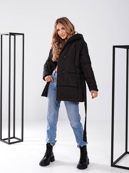 Жіноча зимова куртка з поясом, арт. 505, чорний | Зображення 4
