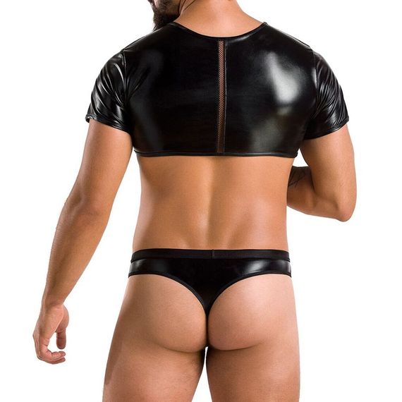 Комплект мужского белья под латекс Passion 057 SET PETER S/M Black, кроп-топ, стринги | Зображення 1