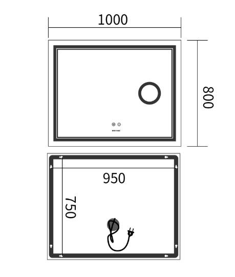 Дзеркало Mixxus Premium QUADRO MR20-100x80 (LED Touch, Anti-fog, лінза) (MP6623) | Зображення 1