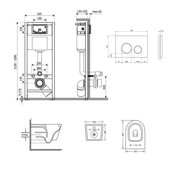 Готове рішення Qtap для ванної кімнати: підвісний унітаз Swan Ultra Quiet 485x360x320 + комплект інсталяції Nest 4 в 1 (кругла | Зображення 1