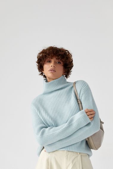 В'язаний гольф у рубчик - блакитний цвет, ONE SIZE (є розміри)