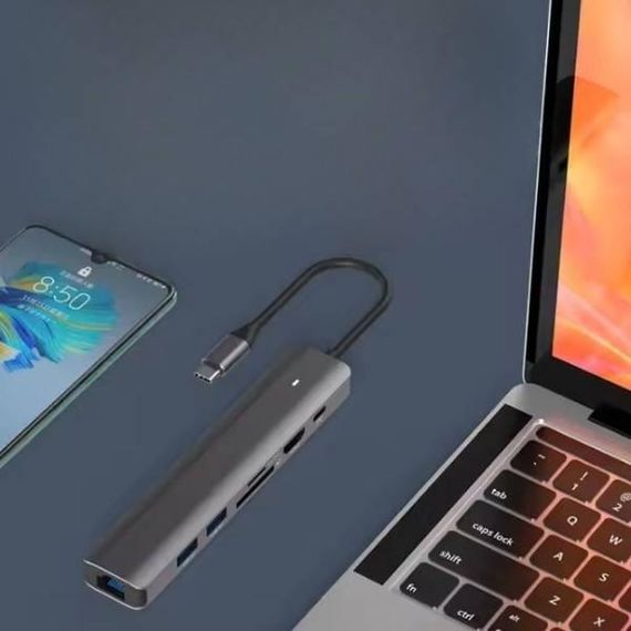 Хаб для USB 7в1Type-C XoKo AC-500 Сірий