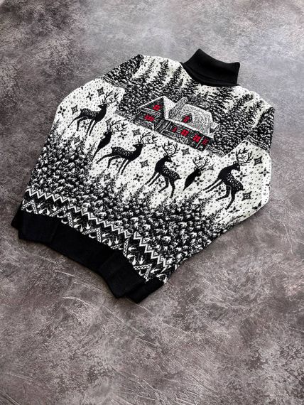 Мужской новогодний свитер Олени домик PA0001 цвет черный, размер L | Зображення 1