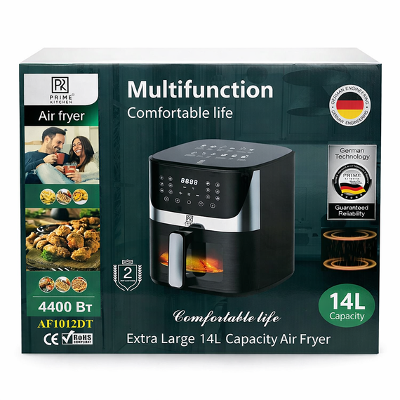 Аерогриль Prime Kitchen AF1012DT, 14 л, з подвійними нагрівальними елементами (2 ТЕНи), сенсорне керування, вікно огляду, 80–200 ° | Зображення 4