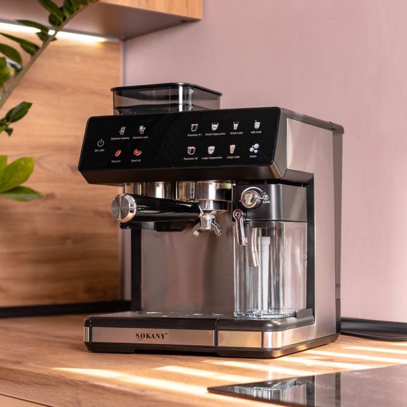 Кофеварка рожковая 4в1с кофемолкой 1800 Вт  резервуар 2.6 л  Sokany SK-04032 | Зображення 9