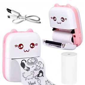 Мини принтер для детей + бумага + фломастеры (Набор 13 рулонов) Розовый