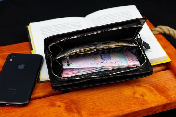 Гаманець клатч чоловічий шкіряний великий для карток чорний на блискавці | Зображення 8