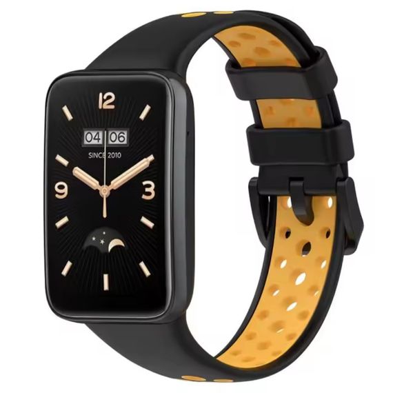 Силиконовый ремешок Primo Perfor Classic для фитнес браслета Xiaomi Smart Band 7 Pro - Black-Yellow | Зображення 2