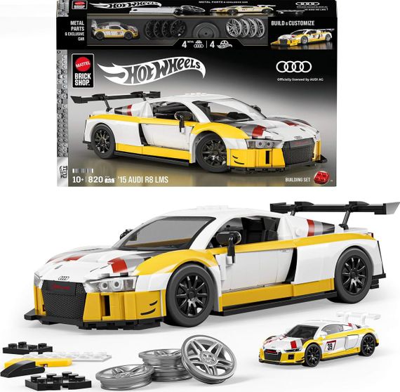 Премиум машинка-конструктор Mattel Brick Shop Hot Wheels Elite Series ’15 Audi R8 LMS 820 деталей