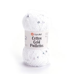 Yarnart COTTON GOLD PAILLETTES № 7102 білий Котон Голд Пайетка Пряжа бавовна з паєткою, нитки для в'язання