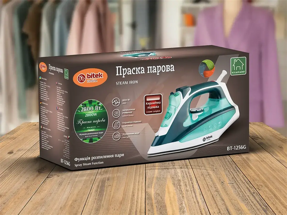 Паровой утюг с керамической подошвой BITEK BT-1256G вертикальная пара самоочистка система «Капля-Стоп» 2800 Вт Зеленый | Зображення 3