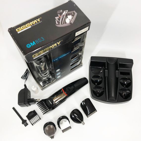 Машинка для стрижки 5в1 Geemy GM-853 стайлер, бритва, триммер на аккумуляторе нержавеющая сталь 6 насадок | Зображення 4