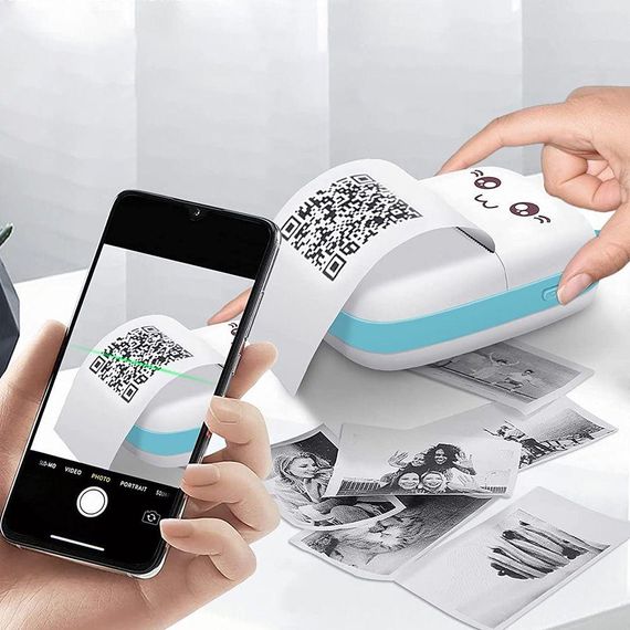 Детский мини принтер с Bluetooth + 5 рулонов термобумаги / Аккумуляторный термопринтер для телефона | Зображення 1