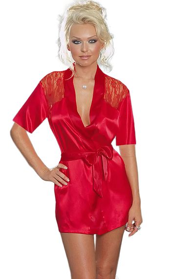 Жіночий еротичний короткий халат з поясом та стрінгами We Love M Червоний | Зображення 4