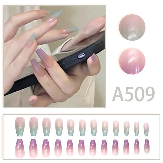 Накладные ногти с клеем A509 Розово-зеленый 24 шт (A9704) | Зображення 1