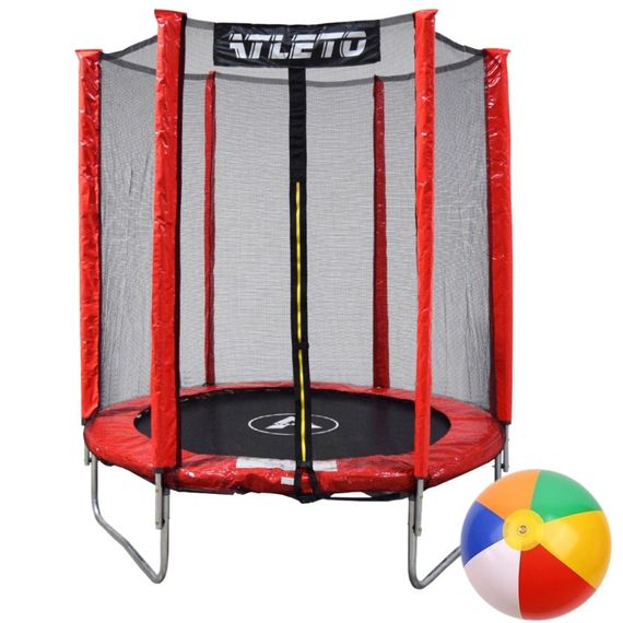 Батут детский Atleto 183 см с защитной сеткой для дома и дачи красный 42400452