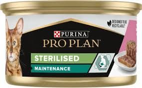 PRO PLAN® STERILISED З тунцем та лососем. Шматочки в паштеті. Консервований порційний повнораціонний корм для дорослих кастрованих котів/стерилізованих кішок.  85 г