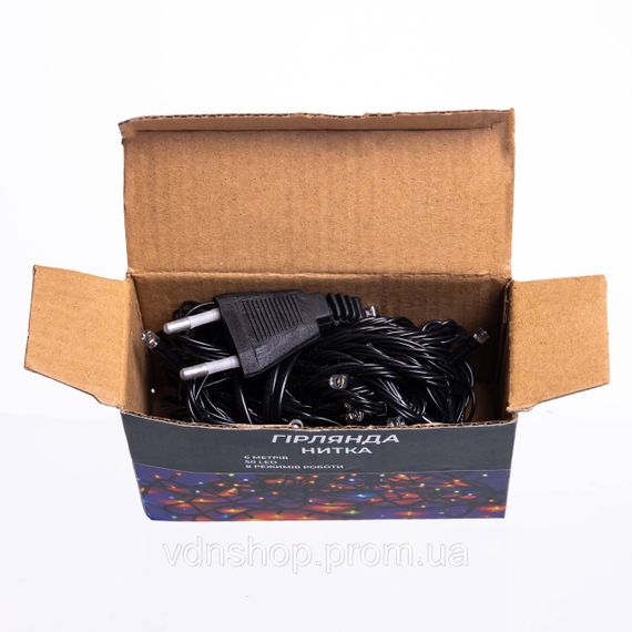 Новорічна кімнатна гірлянда нитка 6 м 50 LED чорний провід Жовтий W50LED6MBY | Зображення 3