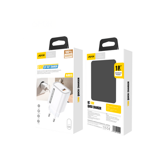 Мережевий зарядний пристрій Aspor A803 (USB/18W) — білий | Зображення 2