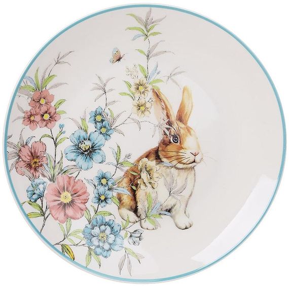 Набір 6 порцелянових тарілок Happy Rabbit Ø21см, круглі з блакитною облямівкою