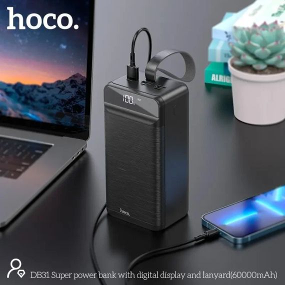 Повербанк PowerBank 60000mAh з ліхтариком HOCO DB31 | 3USB/Type-C/Lightning, 2.1A | black | Зображення 2
