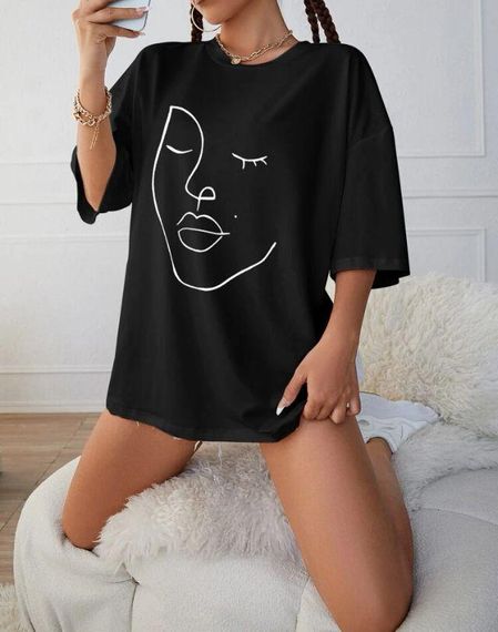 Футболка женская с принтом повседневная L Черная