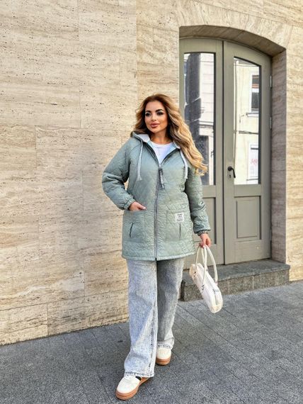 Женская куртка Sofia MF-033 прямого кроя с манжетами на резинке. Оливковый, 52-54 | Зображення 4