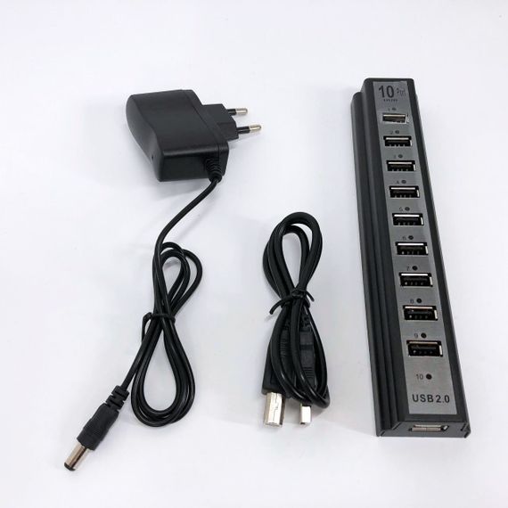 Розгалужувач USB HUB на 10 портів з активною зарядкою 220V. GD-664 Колір чорний | Зображення 7