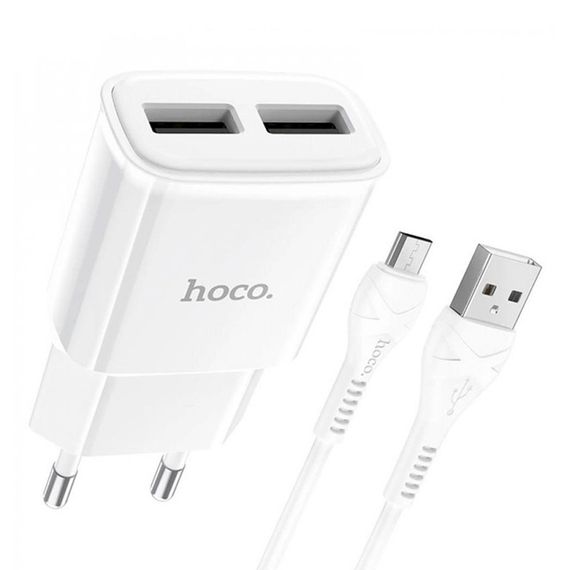 Набір СЗУ 110-240V HOCO C88A + кабель Micro, 2xUSB, 2.4A, кабель 1м, White | Зображення 1