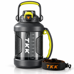 Спортивна пляшка для води TKK 2000 мл (2 л) сіра матова Tritan BPA Free з ергономічною ручкою, клапаном та герметичною кришкою