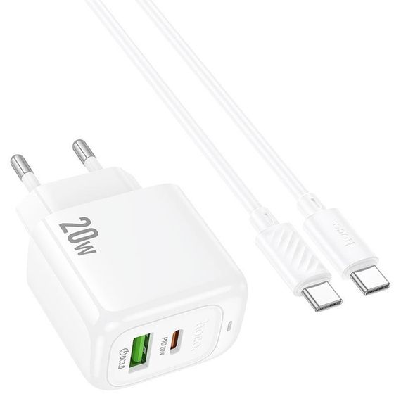 Набір СЗУ HOCO CS54A+кабель Type-C/Type-C, 1xUSB+1xUSB-C, PD20W+QC3.0, кабель 1м