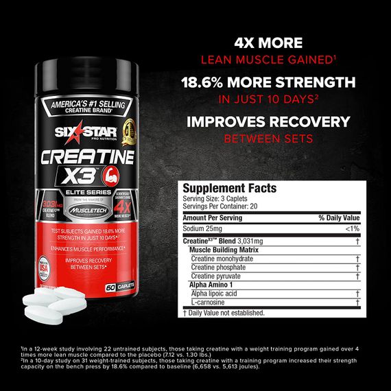 Мультикреатиновий комплекс Six Star Creatine X3 60 Caplets | Зображення 1