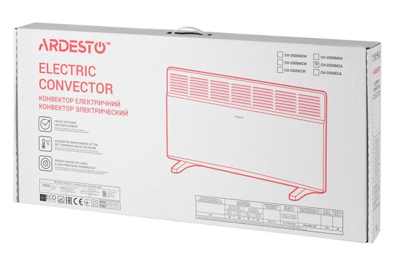 Конвектор електричний ARDESTO  CH-2500MCA, 2500 Вт, 25 м2, закритий нагрів. елемент, IP24, мех. керування, антрацит матовий (CH-2500MCA) | Зображення 7
