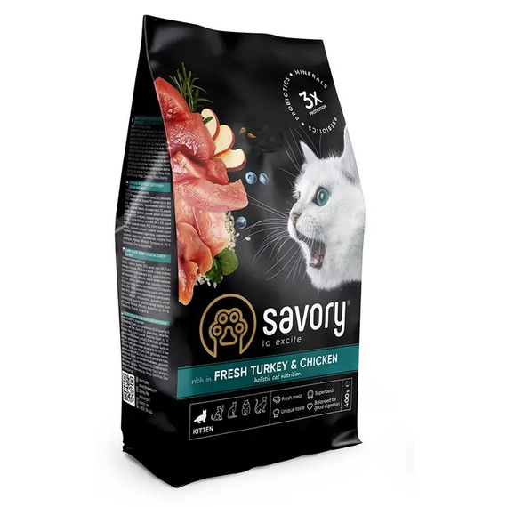 Сухий корм Savory для кошенят, індичка та курка 400г