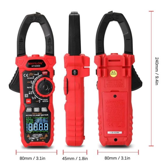 Мультиметр Затискний вимірювач HT208D DC1000В/1000A, AC750В/1000A Digital clamp meter для сонячних панелей | Зображення 2