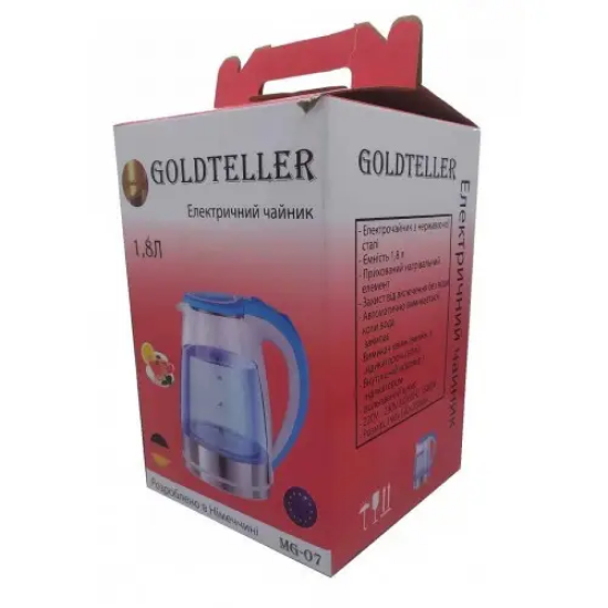 Електричний чайник Goldteller MG-07 Blue, стильний скляний корпус з LED-підсвіткою, XPRO (MER-14808_414) | Зображення 7