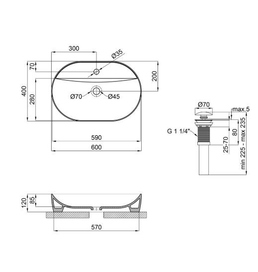 Раковина накладна Mixxus Premium ELLIPSE-0204 з отвором під змішувач (MP6679) | Зображення 1