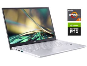 Ігровий ноутбук Acer Swift X SFX14-41G / 14" (1920x1080) IPS / AMD Ryzen 5 5600U (6 (12) ядер по 2.3 - 4.2 GHz) / 8 GB DDR4 / 512 GB SSD M.2 / nVidia GeForce RTX 3050, 4 GB GDDR6, 128-bit / WebCam / Win 11 Home б/в