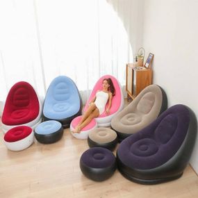 Надувний диван AIR SOFA | Надувне велюрове крісло з пуфиком Фіолетовий