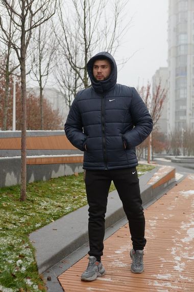 Комплект чоловічий Nike: куртка зимова "Frost" синя + штани з тринитки утеплені чорні Артикул: 1883785596 | Зображення 1