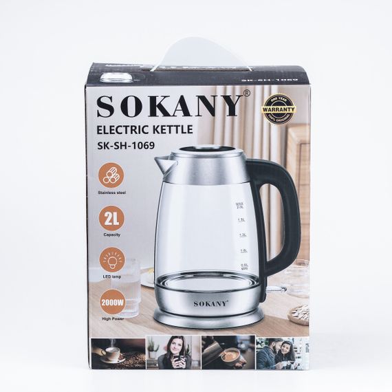 Електрочайник Sokany SK-SH-1069 Electric Kettle 2000W 2l прозорий чайник | Зображення 4