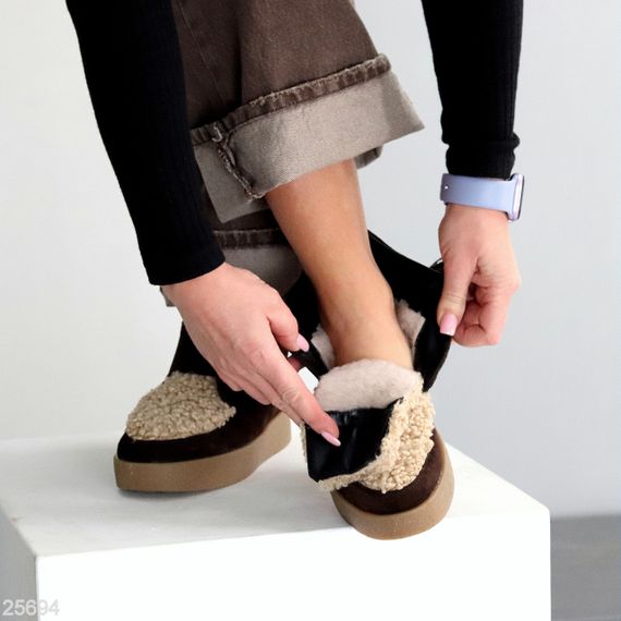 Молодежные шоколадные замшевые зимние ботинки с бежевым мехом | Зображення 3