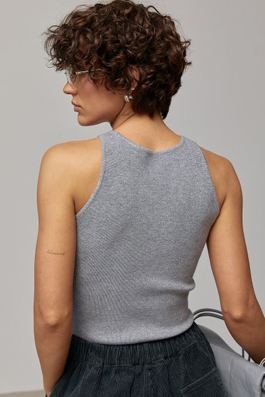 В'язана коротка майка в рубчик - сірий цвет, ONE SIZE (є розміри) | Зображення 1