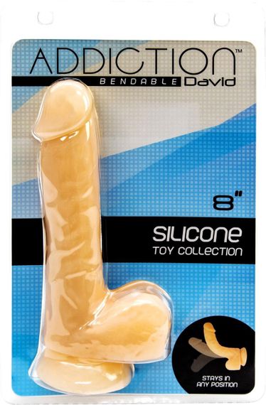 Фаллоимитатор с памятью формы, на присоске ADDICTION — DAVID 8″ Silicone Dong, вибропуля в подарок | Зображення 3