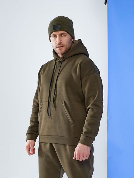 Мужской теплый спортивный костюм на флисе двойка KI503 цвет хаки, размер 46/48 | Зображення 4