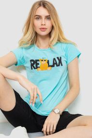 Футболка женская с принтом  цвет бирюзовый 221R3014-1