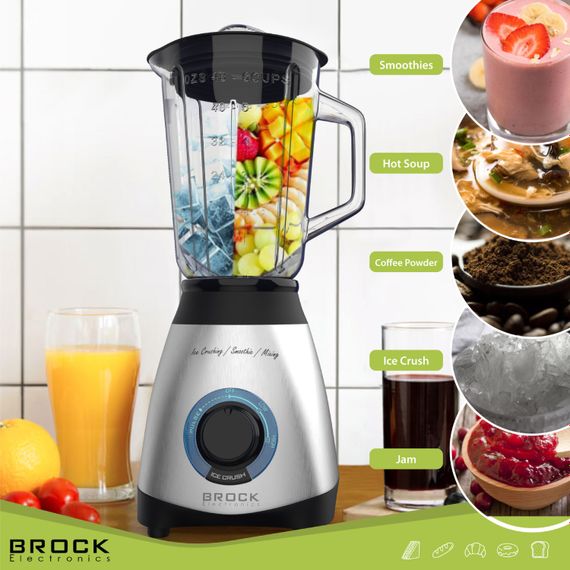 Блендер BROCK BL 1502 SS стаціонарний 500Вт/ скляна чаша 1,5л/ PULSE/ 2 швидк./дроблення льоду/метал | Зображення 4