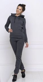 Женский теплый спортивный костюм на флисе худи и штаны, GF5701 цвет графит (темно-серый), размер 46/48